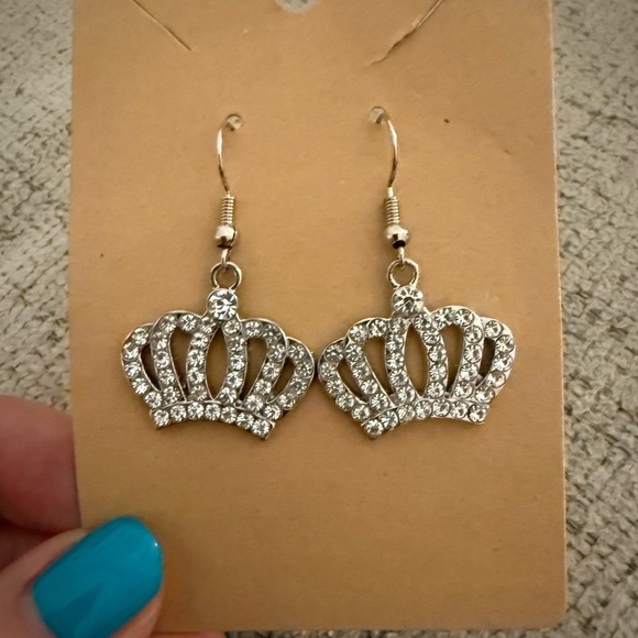 Silver‎ Crown Earrings rhinestones - Picture 2 of 2